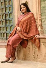 Plus Size Mystical Rust Embellished Zorba Kurta Set with Dupatta