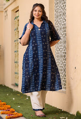 Plus Size Azure Blue Mix Kurta Pant Set