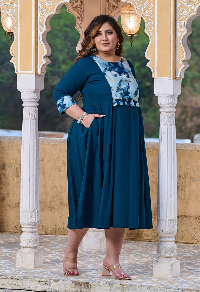 Rustique Teal Ethnic Patch Dress