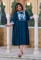 Rustique Teal Ethnic Patch Dress