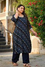Meher Navy Blue Rayon Printed 3-Piece Kurta Set with Dupatta