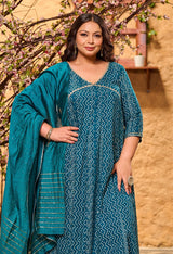 Plus Size Rama Green Anarkali with Dupatta