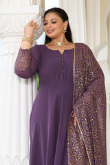 Plus Size Elegant Lavender Anarkali Ensemble with Gold Foil Accents