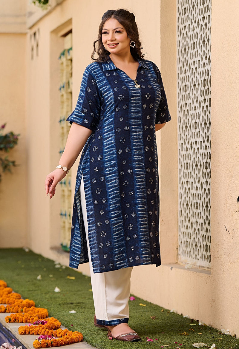 Plus Size Azure Blue Mix Kurta Pant Set