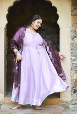 Classic Lavender Anarkali with Mirror Dupatta
