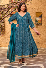 Plus Size Rama Green Anarkali with Dupatta