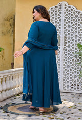 Plus Size Teal Blue Embellished Anarkali with Dupatta