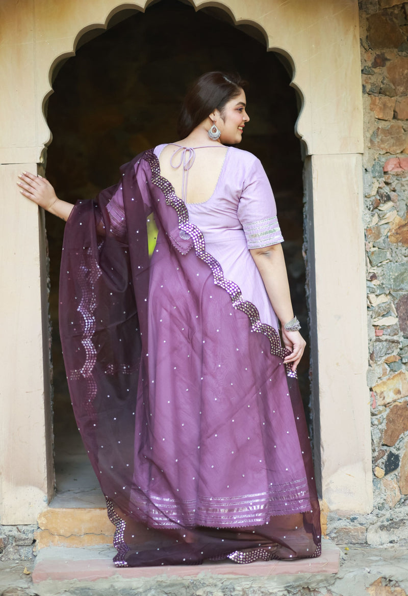 Classic Lavender Anarkali with Mirror Dupatta