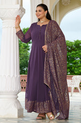 Plus Size Elegant Lavender Anarkali Ensemble with Gold Foil Accents