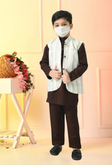 Boys Brown Kurta & Pyjamas with Nehru Jacket