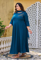 Plus Size Teal Blue Embellished Anarkali with Dupatta