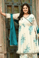 Pure Chinon Turquoise Angrakha Sharara Set with Dupatta
