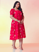 Plus Size Fuschia Pink Batik Dress with Back Bow