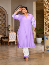 Lavender Bloom Embroidered Rayon Kurta Set for Women