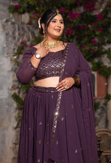 Plus Size Lavender Embellished Lehenga Choli with Dupatta