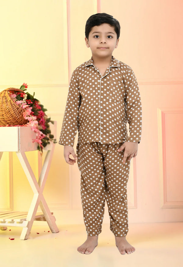 Boys Brown Polka Dot Rayon Night Suit