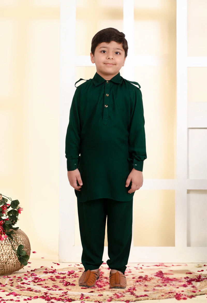 Boys Green Pathani Rayon Kurta Pyjama Set