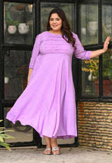 Plus Size Light Lilac Rayon Pintuck Dress