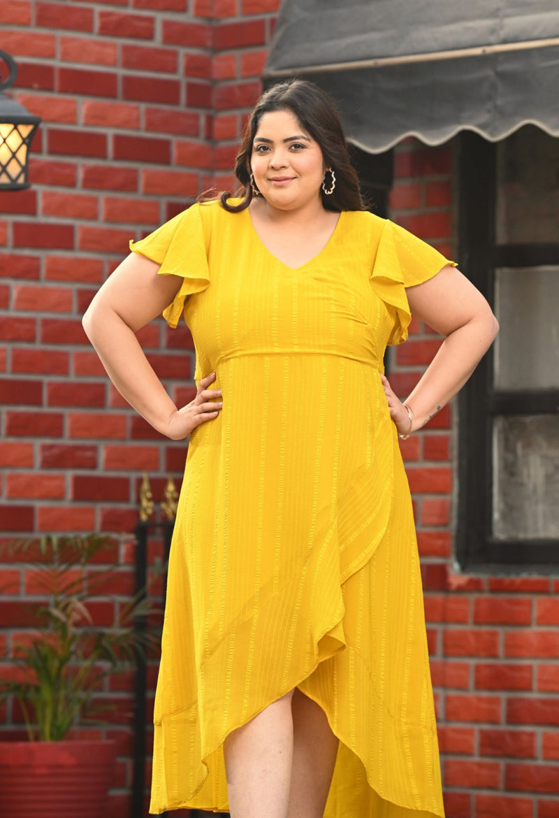 Plus Size Bright Yellow Georgette Wrap Dress –