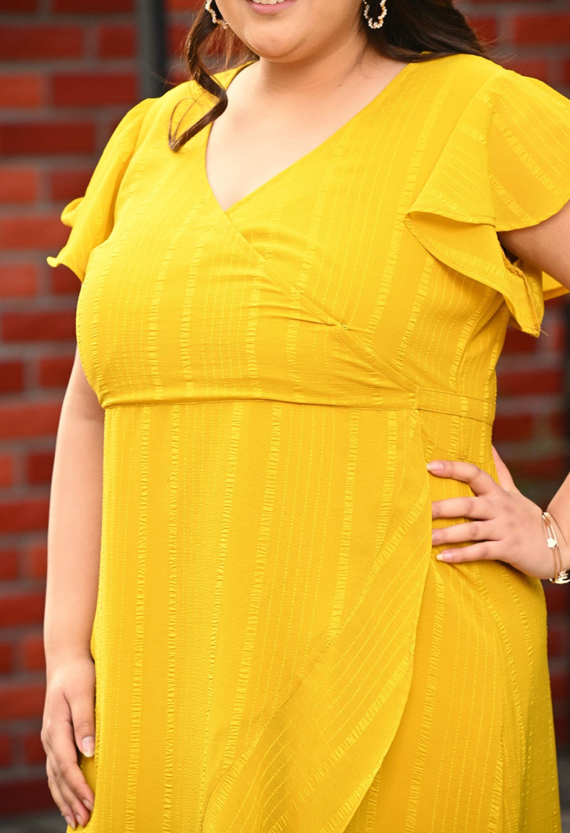 Plus Size Yellow Georgette Wrap Dress DESINOOR.COM Plus Size Yellow Georgette Wrap Dress DESINOOR.COM