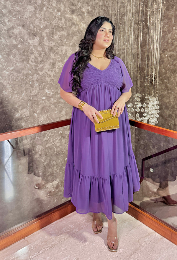 Plus Size Purple Smocked Purple Dress