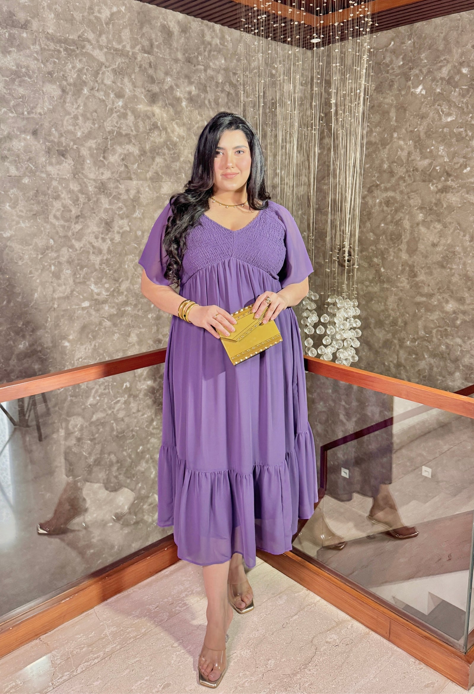 plus size purple dress with sleeves Plus Size Purple Smocked Purple Dress – DESINOOR.COM