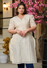 Plus Size Off White Lurex Kurta