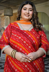 Meher Red Rayon Printed 3-Piece Kurta Set with Dupatta