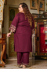 Wine Aari Work Liva Rayon Co-ord Set