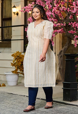 Plus Size Off White Lurex Kurta