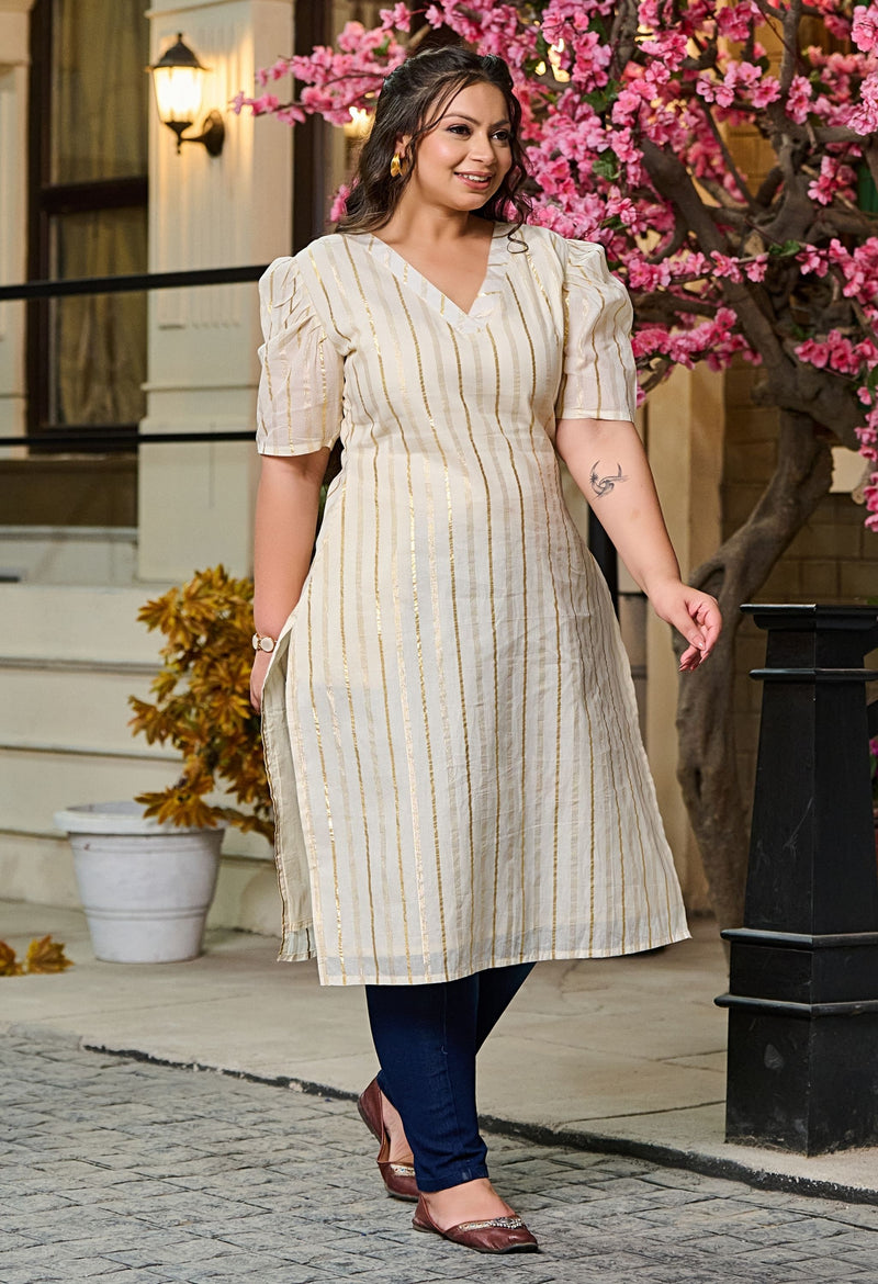 Plus Size Off White Lurex Kurta