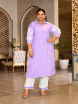Lavender Bloom Embroidered Rayon Kurta Set for Women