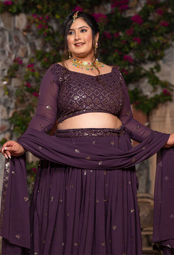 Plus Size Lavender Embellished Lehenga Choli with Dupatta