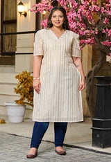 Plus Size Off White Lurex Kurta