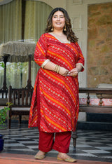 Meher Red Rayon Printed 3-Piece Kurta Set with Dupatta