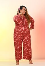 Plus Size Auburn Rust Polka Jumpsuit