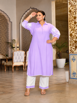 Lavender Bloom Embroidered Rayon Kurta Set for Women