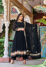 Plus Size Black Georgette Gota Patti Anarkali Set with Dupatta