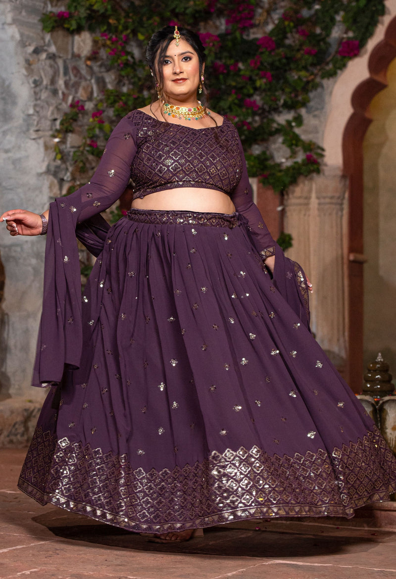 Plus Size Lavender Embellished Lehenga Choli with Dupatta