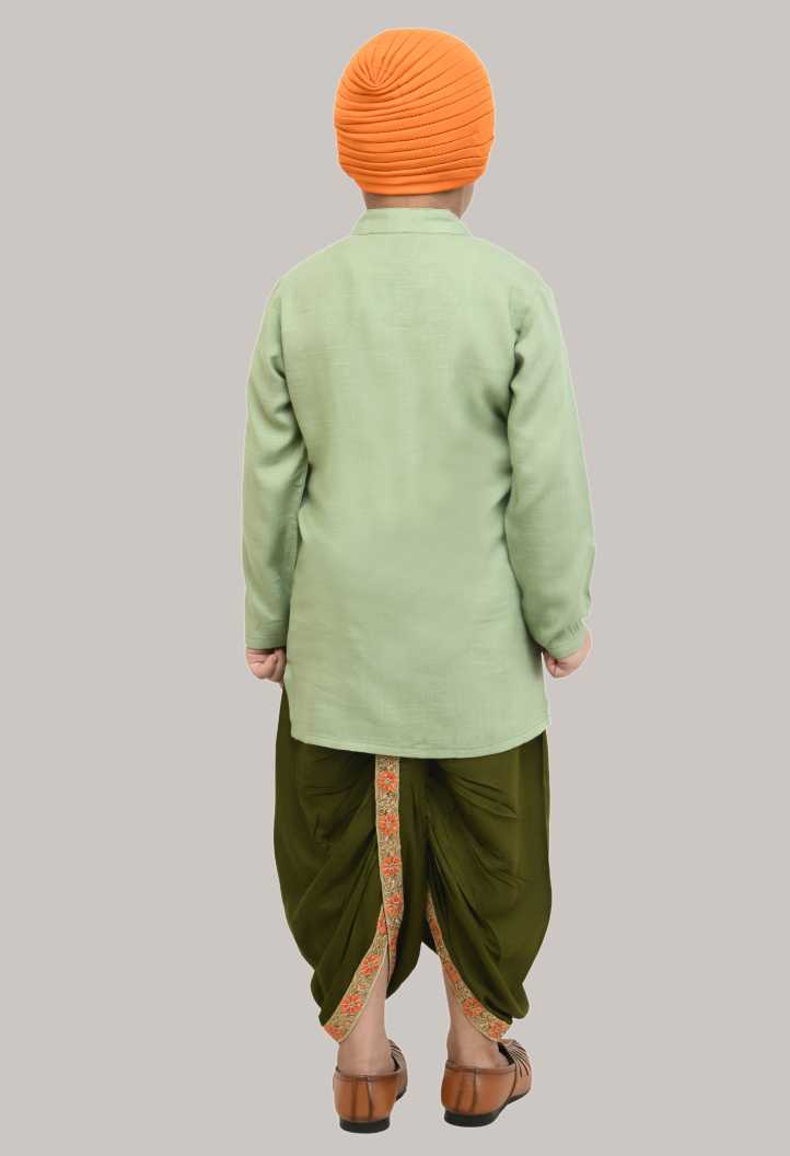 Boys Pista Green Rayon Kurta Dhoti Set