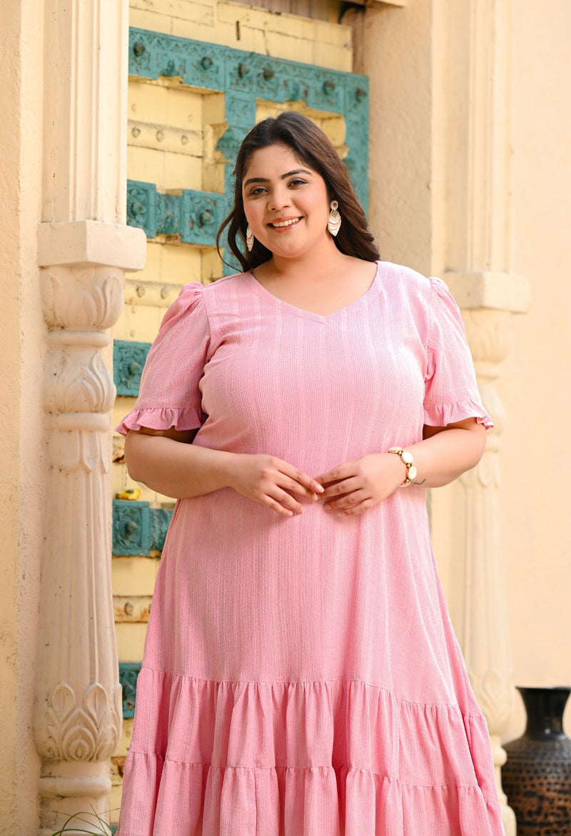 Plus Size Light Pink Double Frilled Dress DESINOOR.COM Plus Size Light Pink Double Frilled Dress DESINOOR.COM