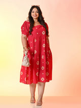 Plus Size Fuschia Pink Batik Dress with Back Bow