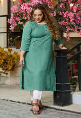 Plus Size Seagreen Pintex Solid Rayon Kurta