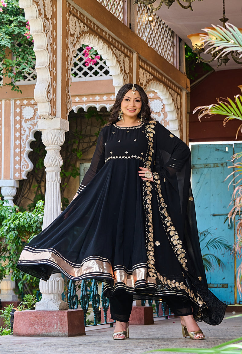 Plus Size Black Georgette Gota Patti Anarkali Set with Dupatta