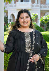 Zehra Black Silk Blend Embroidered 3-Piece Kurta Set with Dupatta