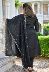 Zehra Black Silk Blend Embroidered 3-Piece Kurta Set with Dupatta