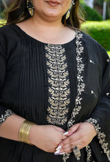 Zehra Black Silk Blend Embroidered 3-Piece Kurta Set with Dupatta