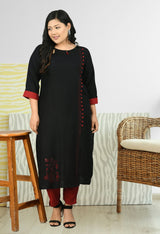 Plus Size Red & Black Designer Black Kurta Pant Set