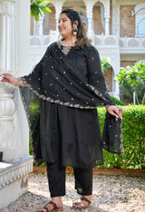 Zehra Black Silk Blend Embroidered 3-Piece Kurta Set with Dupatta