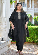 Zehra Black Silk Blend Embroidered 3-Piece Kurta Set with Dupatta